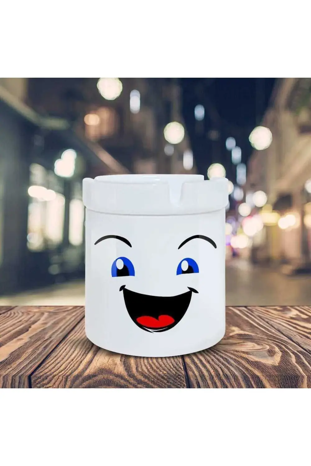 Gülümseyen Yüz Emojisi Baskılı Seramik Küllük Kül Tablası-32015