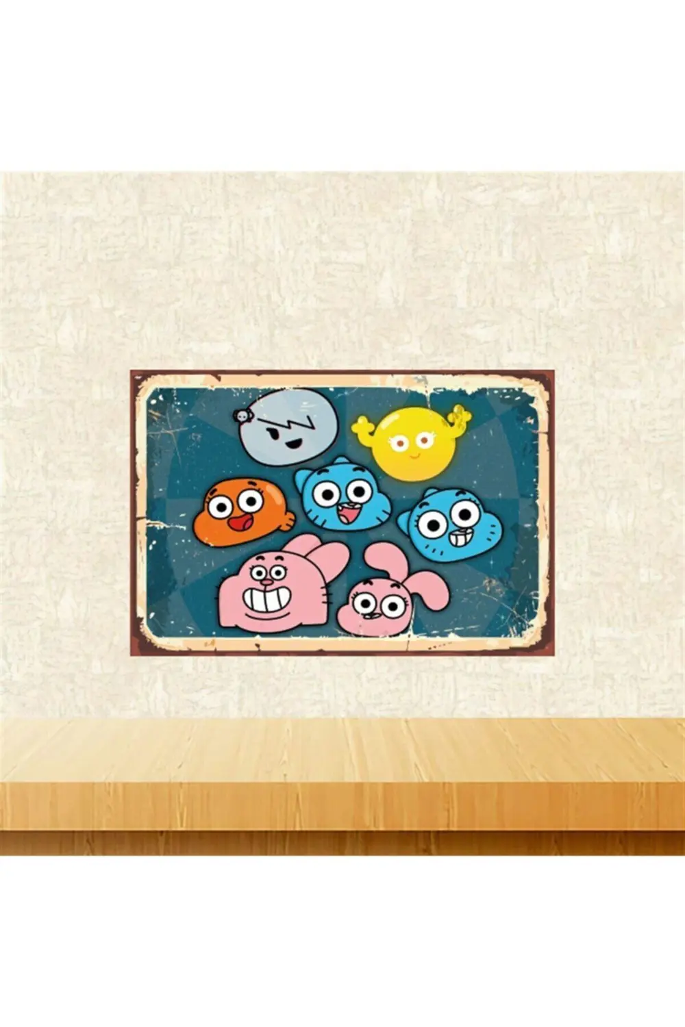 Gumball Sevimli Karakterleri Tasarımlı 20-30 Cm Retro Ahşap Tablo