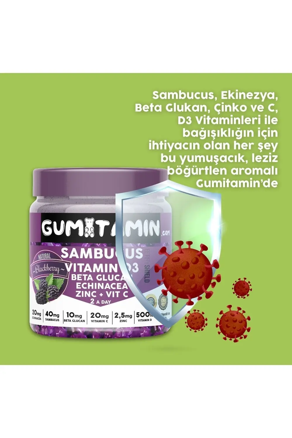 Gumitamin Sambucus Multivitamin Karamürver, Vitamin C+d3, Çinko, 