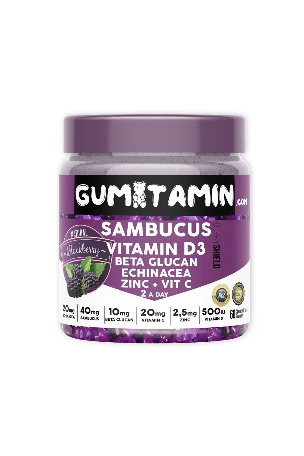 Gumitamin Sambucus Multivitamin Karamürver, Vitamin C+d3, Çinko, 