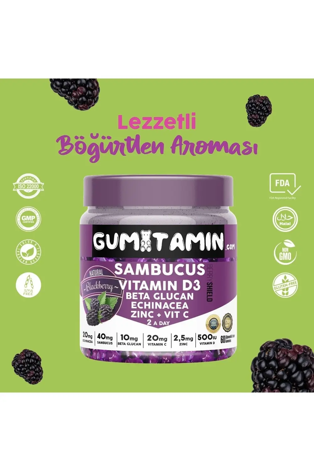 Gumitamin Sambucus Multivitamin Karamürver, Vitamin C+d3, Çinko, 