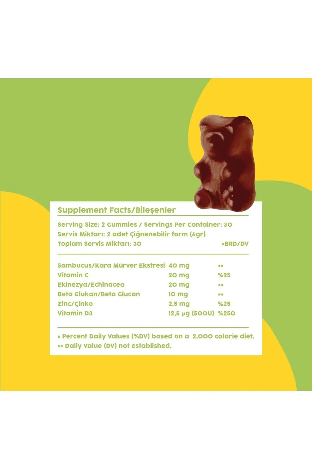 Gumitamin Sambucus Multivitamin Karamürver, Vitamin C+d3, Çinko, 