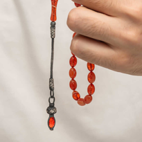 Gümüş 1000 Ayar Kazaz Püsküllü Sıkma Kehribar Tesbih T8920 SL8259