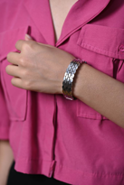 Tükkan Accessories Gümüş 4 Sira Arpa Desen Kelepçe Çelik Bileklik-Keztçbi38