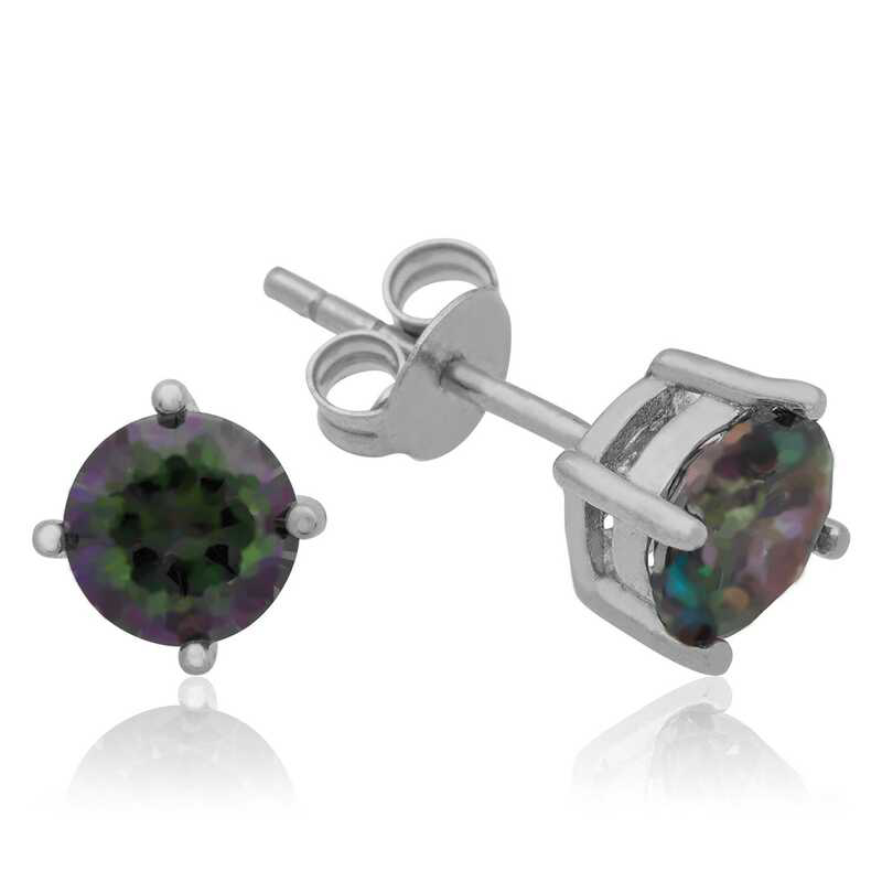 Gümüş 6 mm Mistik Topaz Çivili Küpe Gümüş 6 mm Mistik Topaz Çivili Küpe
