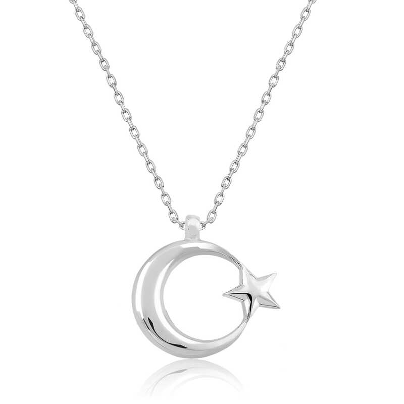Gümüş Ay Yıldız  Bayan Kolye  SL4390