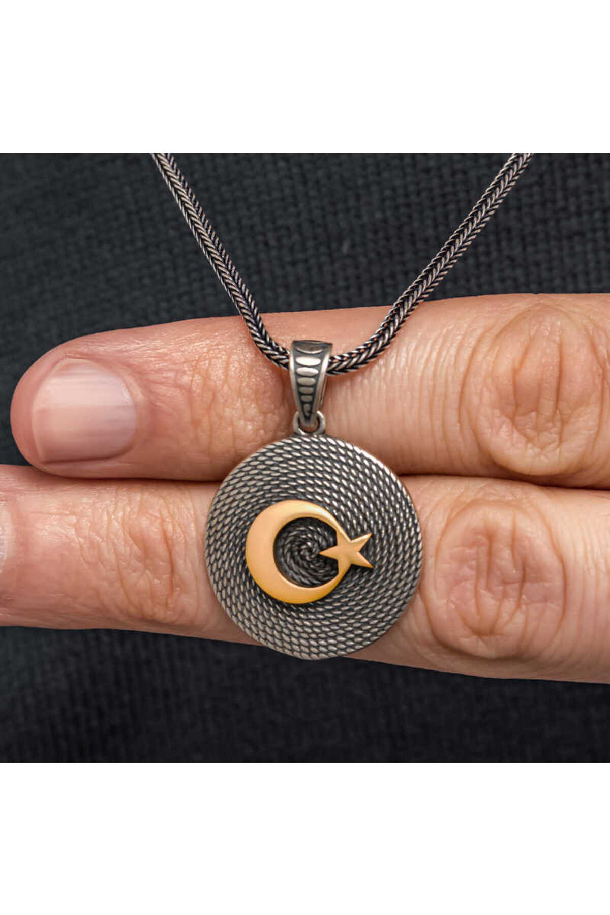 BlackCraft Gümüş Ay Yıldızlı Erkek Kolye (BC-D3D293)