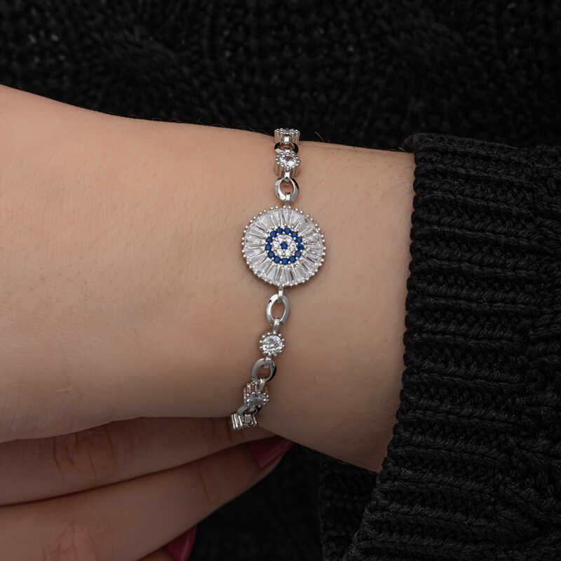 ​Gümüş Baget Taşlı Nazar Kadın Bileklik SL6995