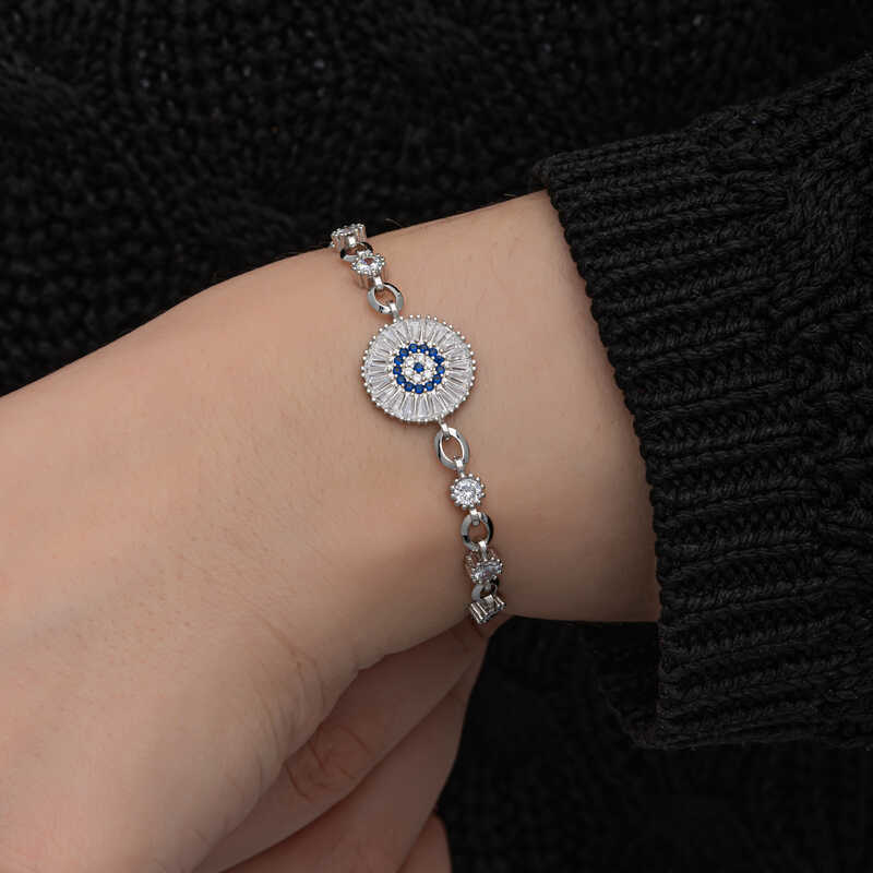 ​Gümüş Baget Taşlı Nazar Kadın Bileklik SL6995