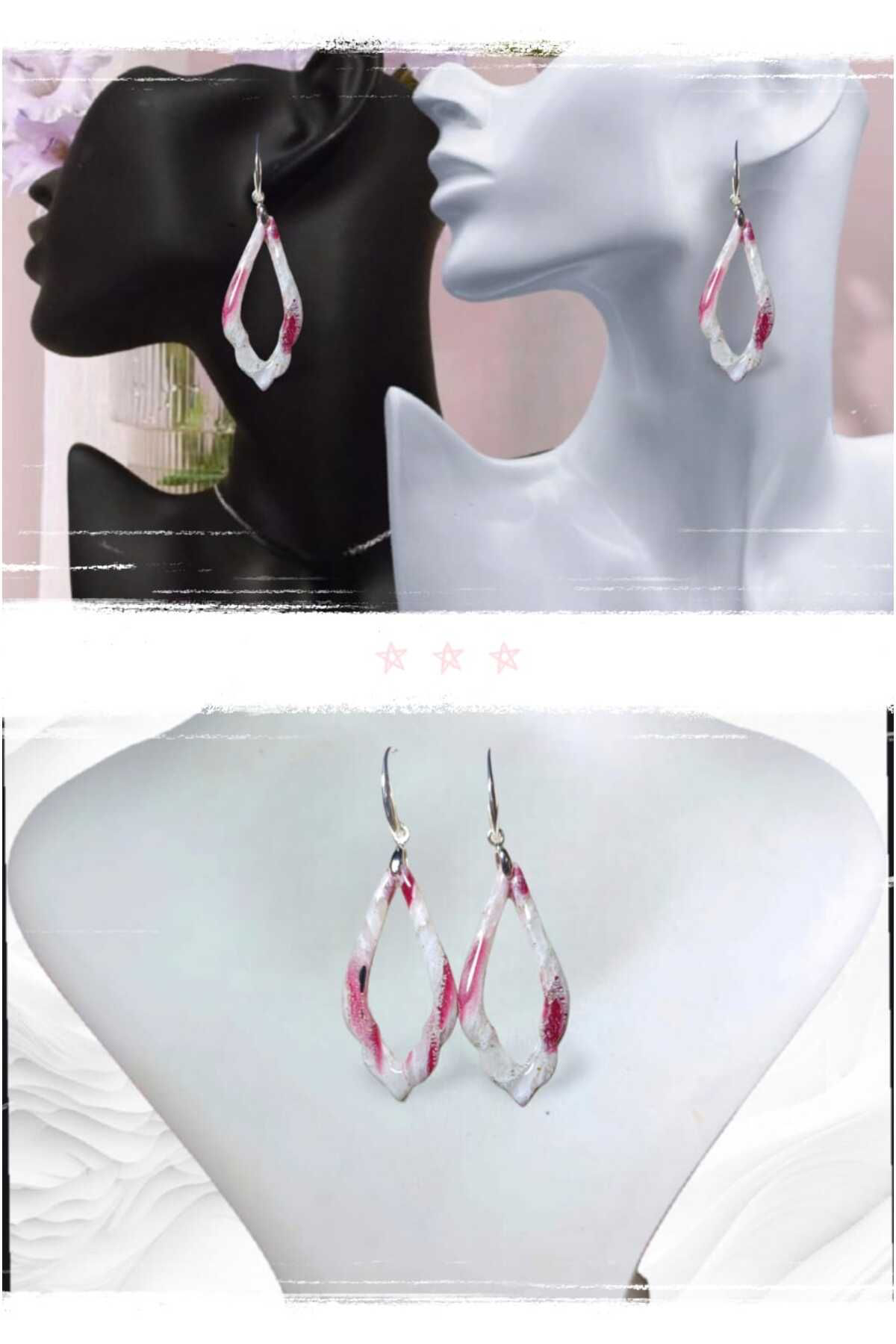 Dodemert Home Gümüş Beyaz -Bordo Polimer Kil & Epoksi Tasarım Küpe