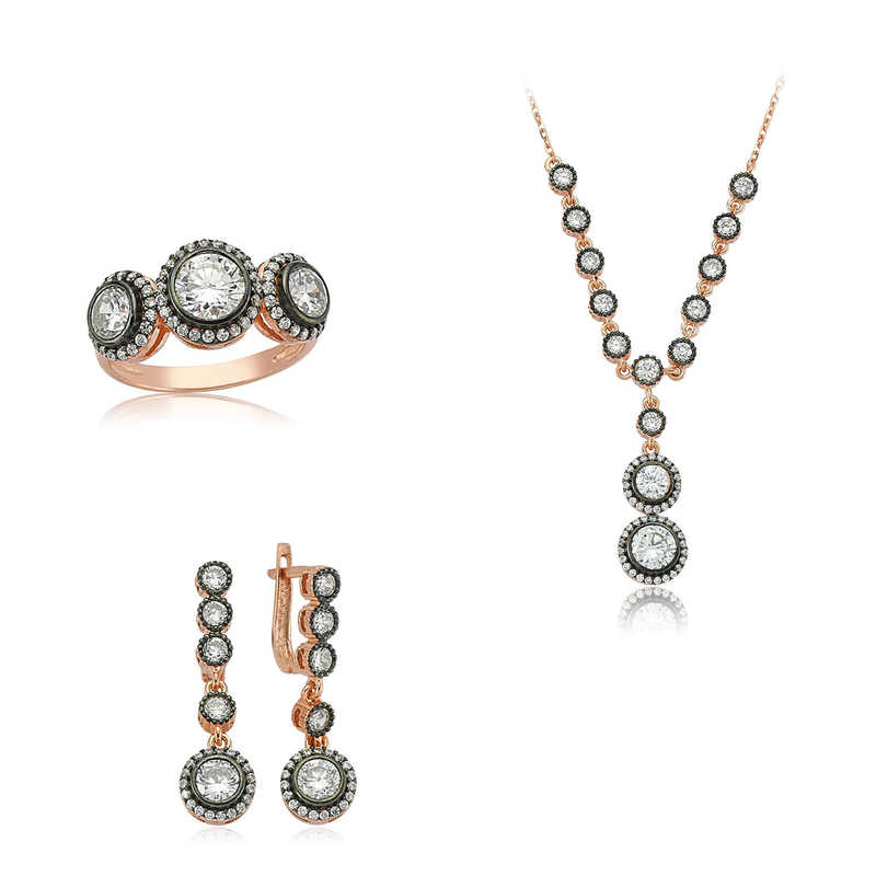 Stillove Gümüş Beyaz Taşli Bayan Set Sl2315