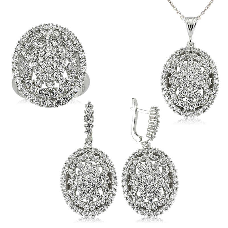 Stillove Gümüş Beyaz Taşli Bayan Set  Sl2302
