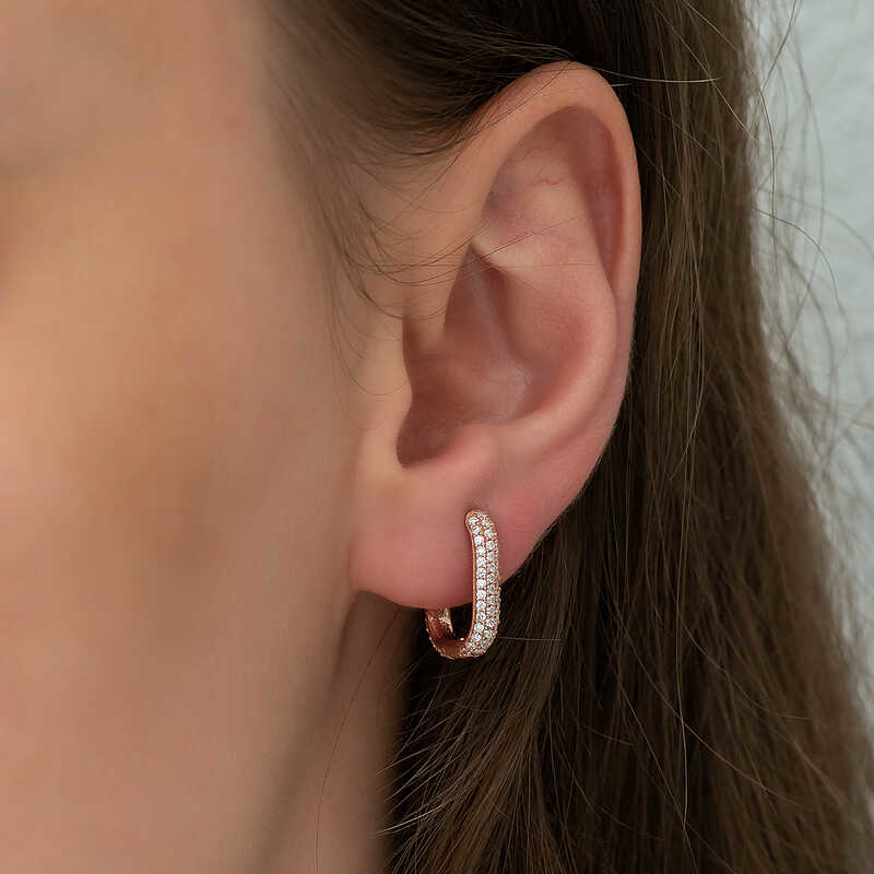 Gümüş Çift Taraflı Beyaz Taşlı J Bayan Küpe SL7235