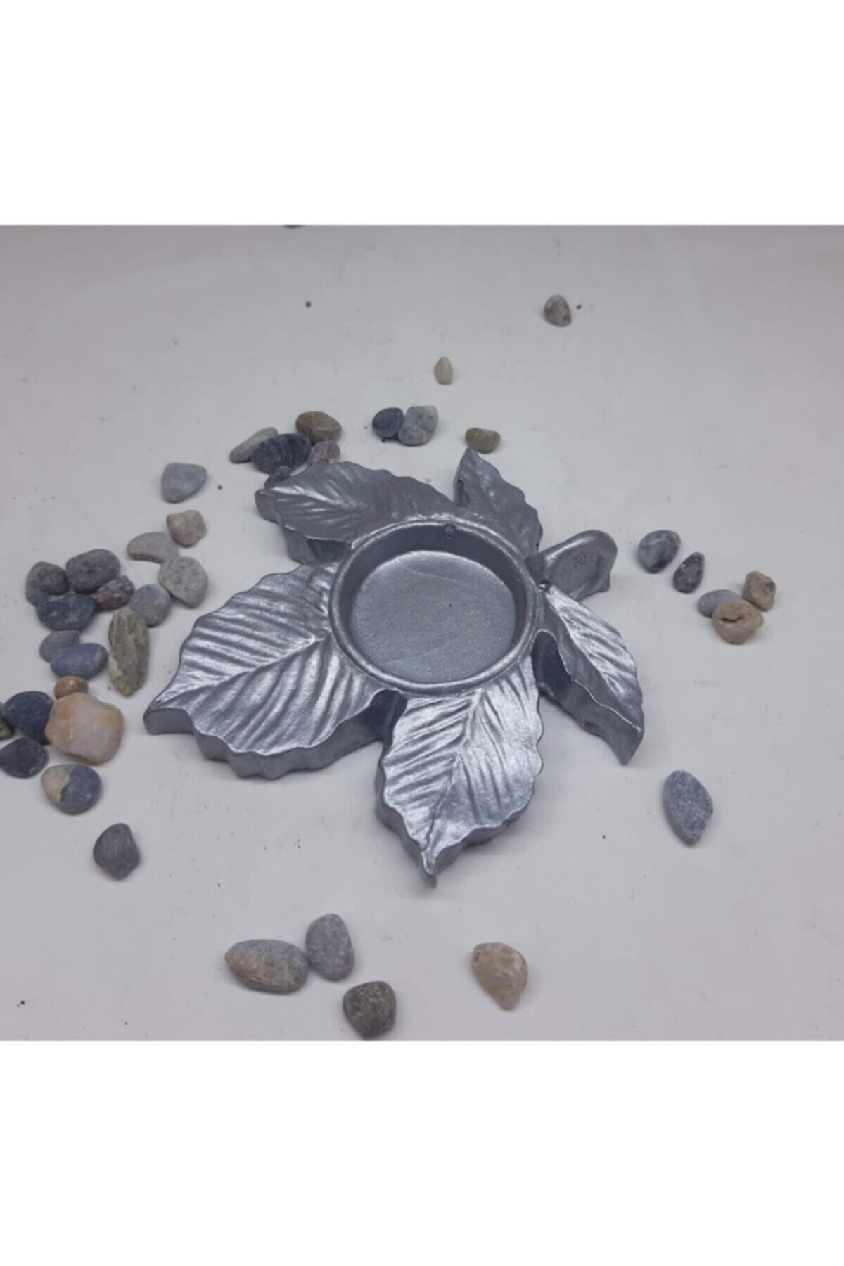 Dodemert Home Gümüş Çinar Yaprak Beton Mumluk