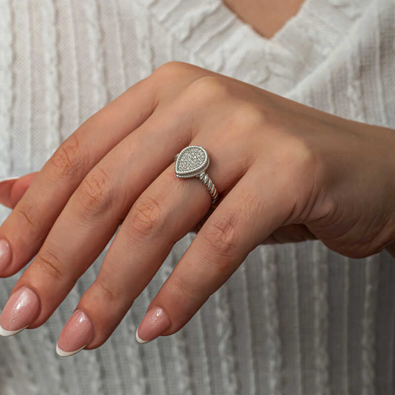 Gümüş Damla Zirkon Taşlı Kadın Yüzük T8885 SL8177