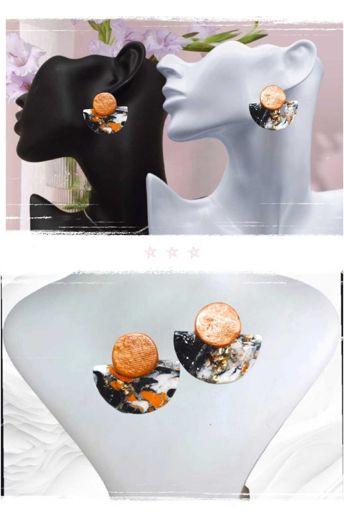 Dodemert Home Gümüş Doğal Taş Görünümlü Polimerkil Tasarim Küpe