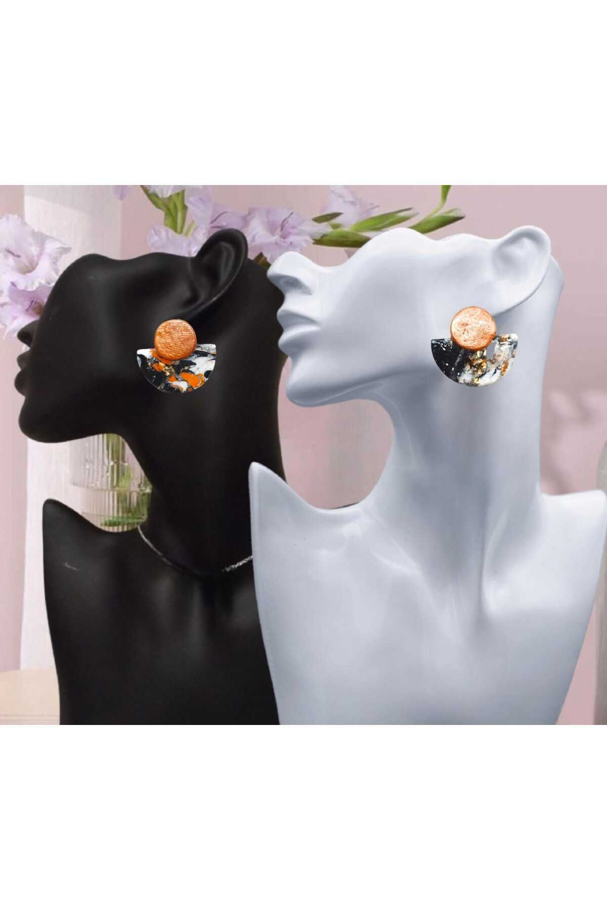 Dodemert Home Gümüş Doğal Taş Görünümlü Polimerkil Tasarim Küpe