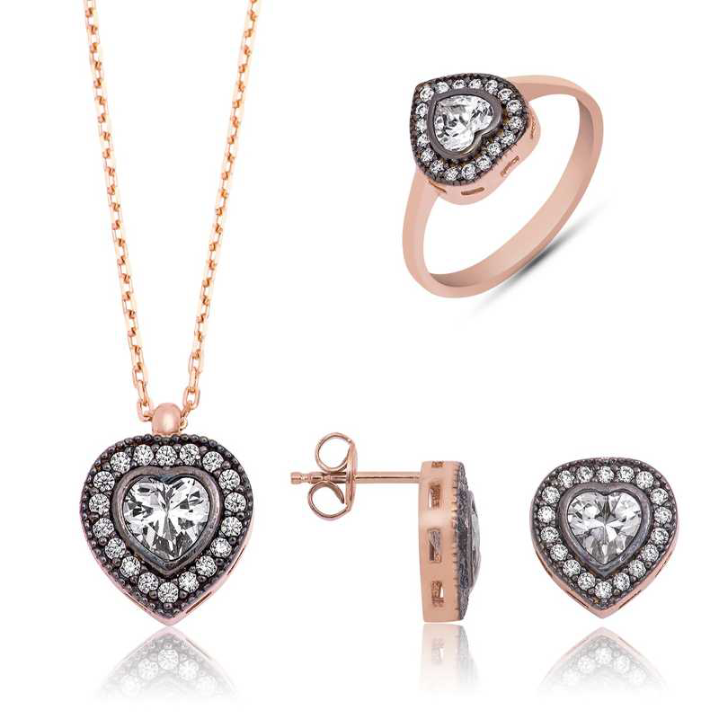 Stillove Gümüş Elmas Montür Kalpli Bayan Set Sl2323