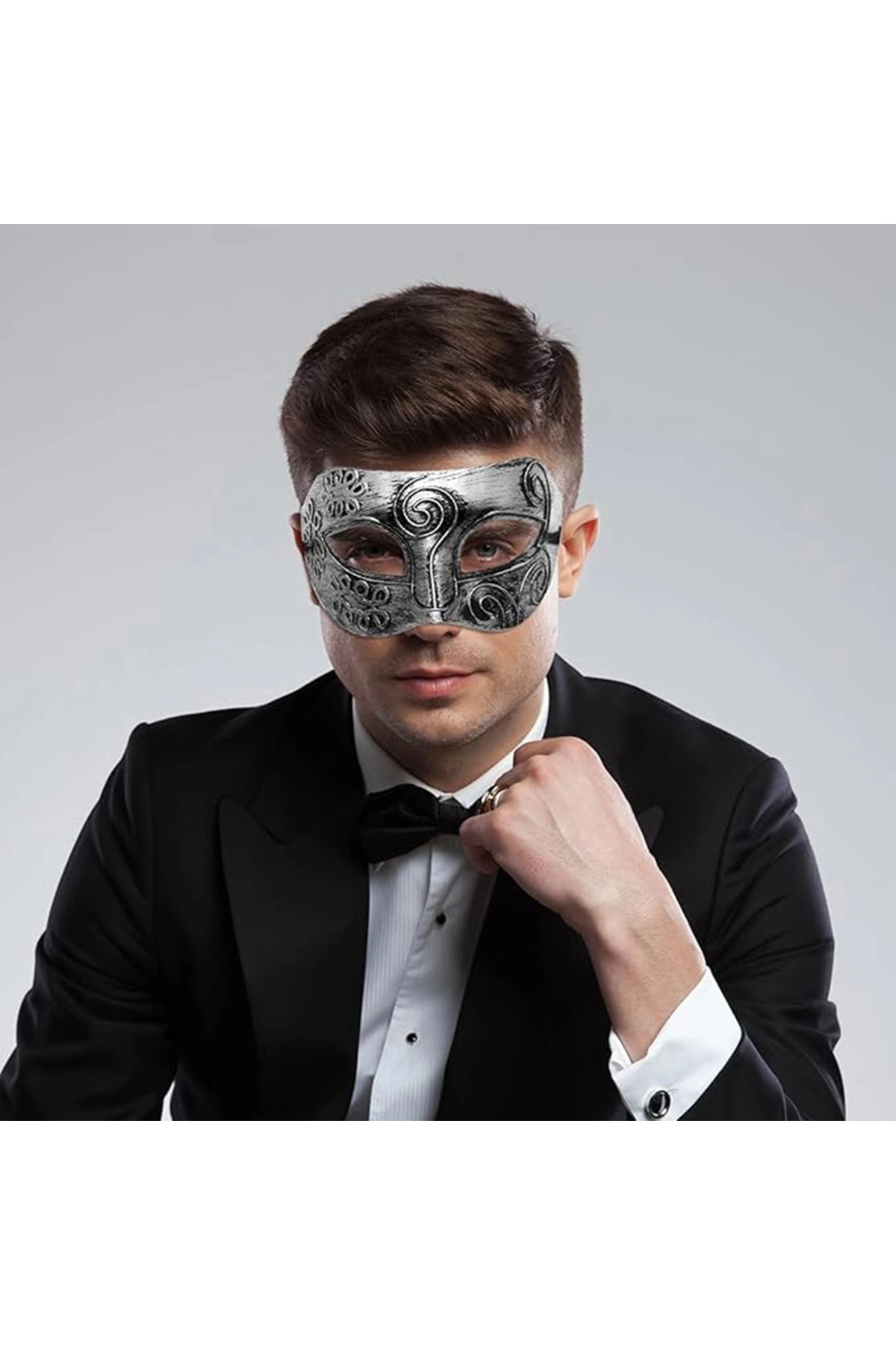 Gümüş Eskitme Yüz Maskesi - Antik Tarz Balo Maskesi - Lisinya