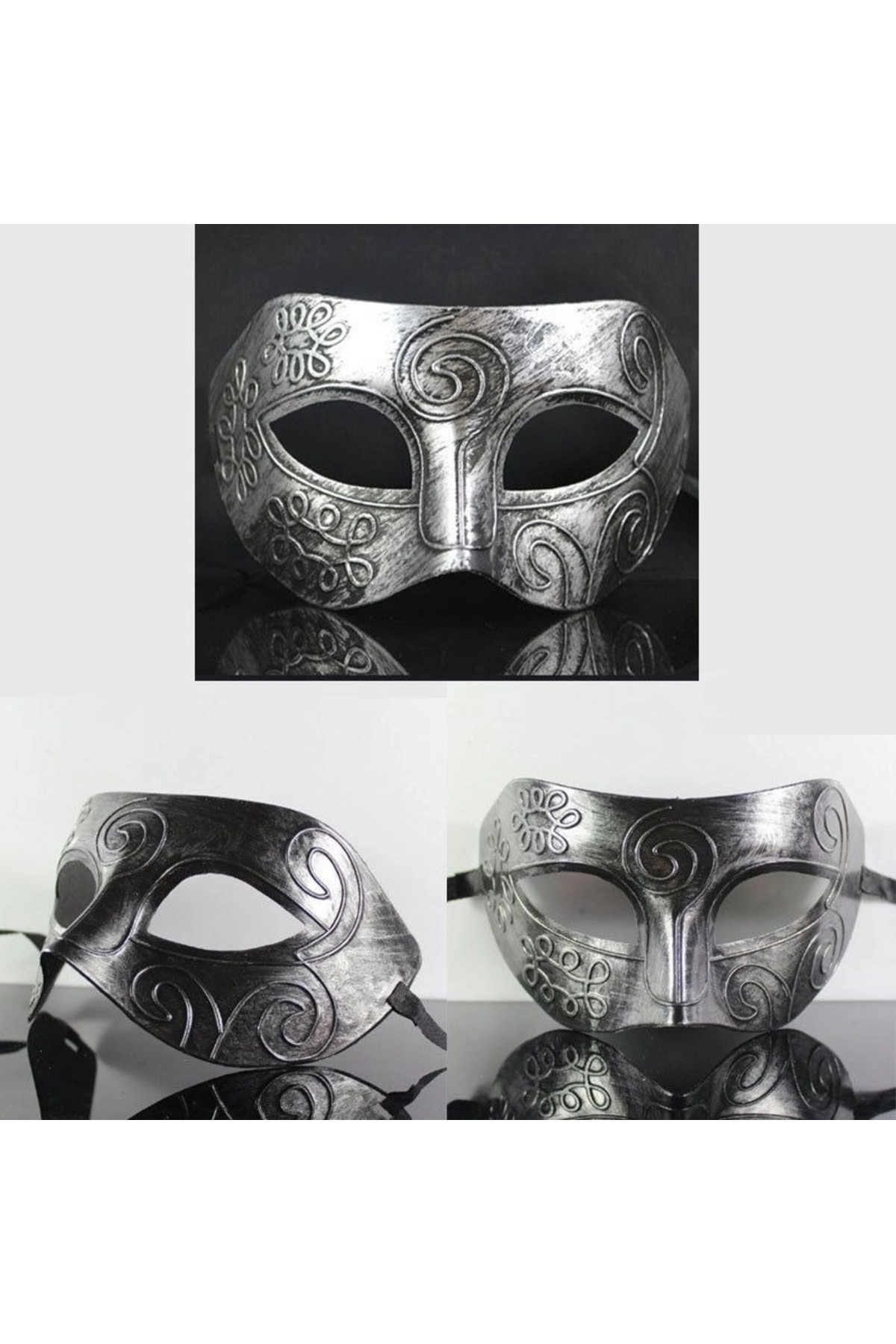 Gümüş Eskitme Yüz Maskesi - Antik Tarz Balo Maskesi - Lisinya