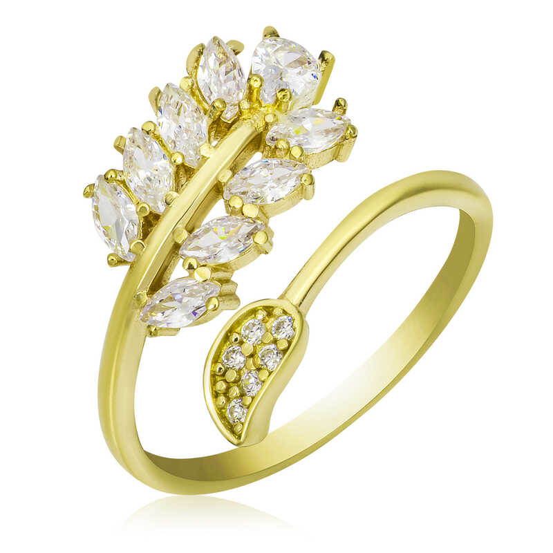 Stillove Gümüş Gold Ayarlanabilir Beyaz Taşlı Yaprak Kadın Yüzük Sl5101 Stillove Gümüş Gold Ayarlanabilir Beyaz Taşlı Yaprak Kadın Yüzük Sl5101