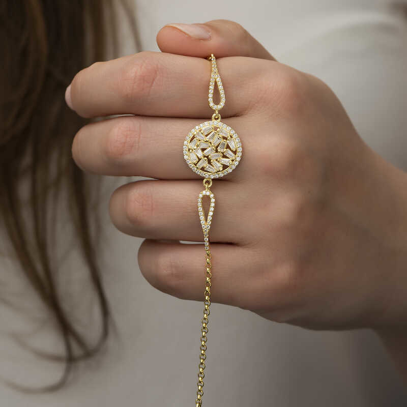 Gümüş Gold Baget Taşlı Bileklik SL3842 Gümüş Gold Baget Taşlı Bileklik SL3842