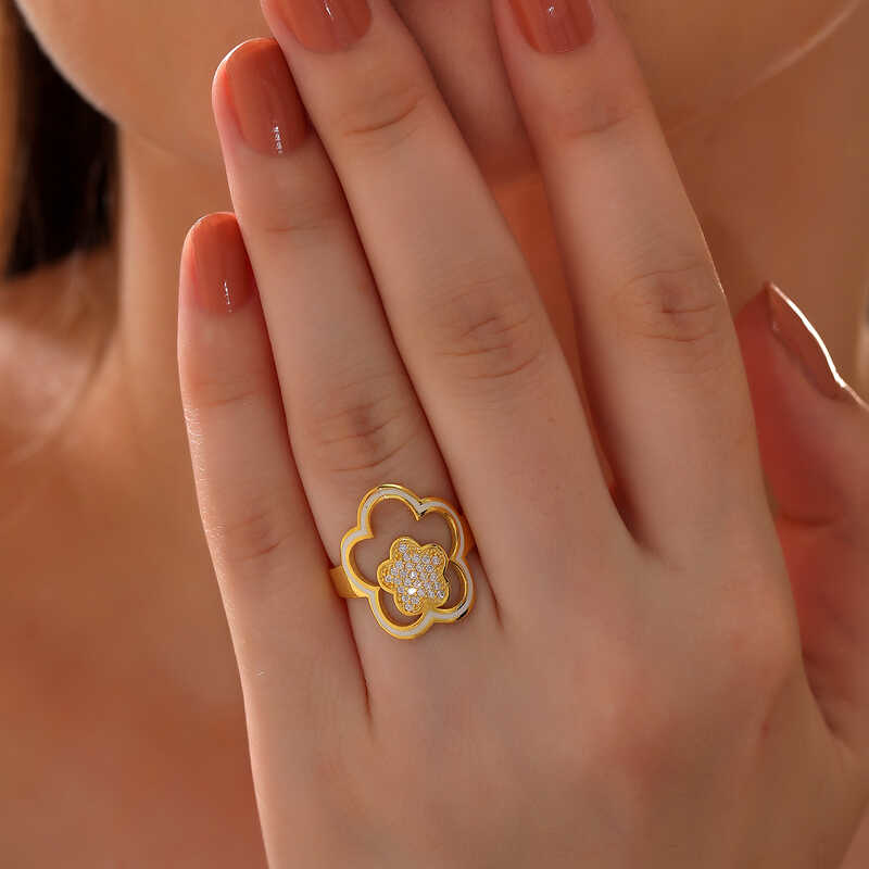 Stillove Gümüş Gold Çiçek Desenli Kadın Yüzük Sl6192 Stillove Gümüş Gold Çiçek Desenli Kadın Yüzük Sl6192