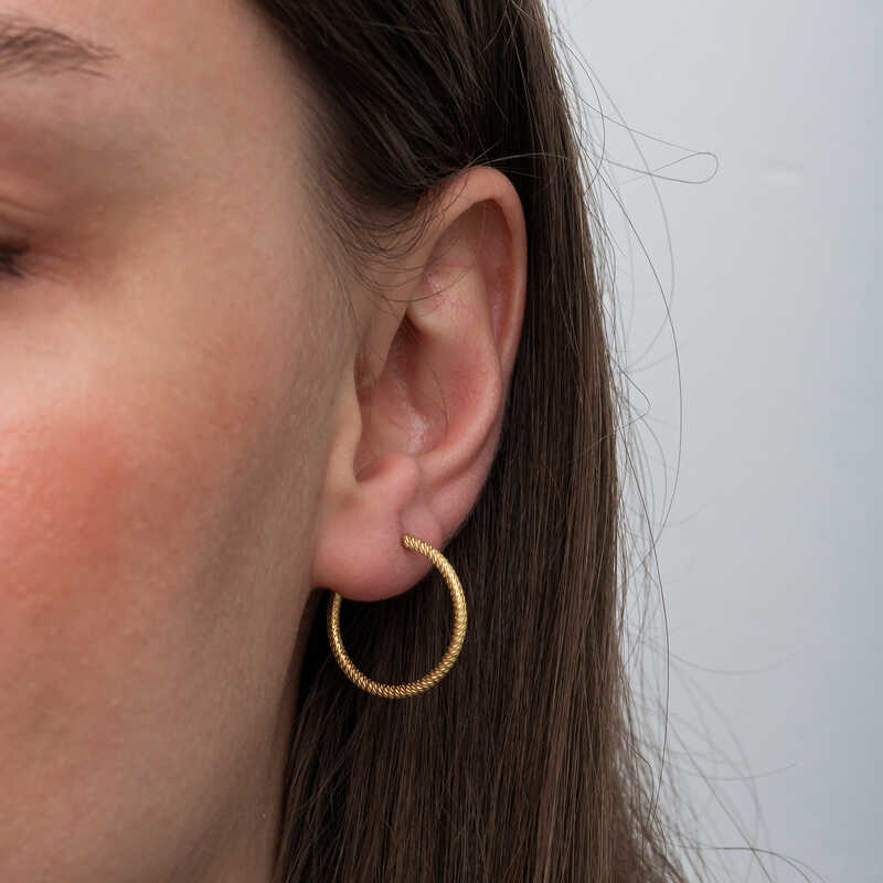 Gümüş Gold Kalemli Halka Kadın Küpe SL6679