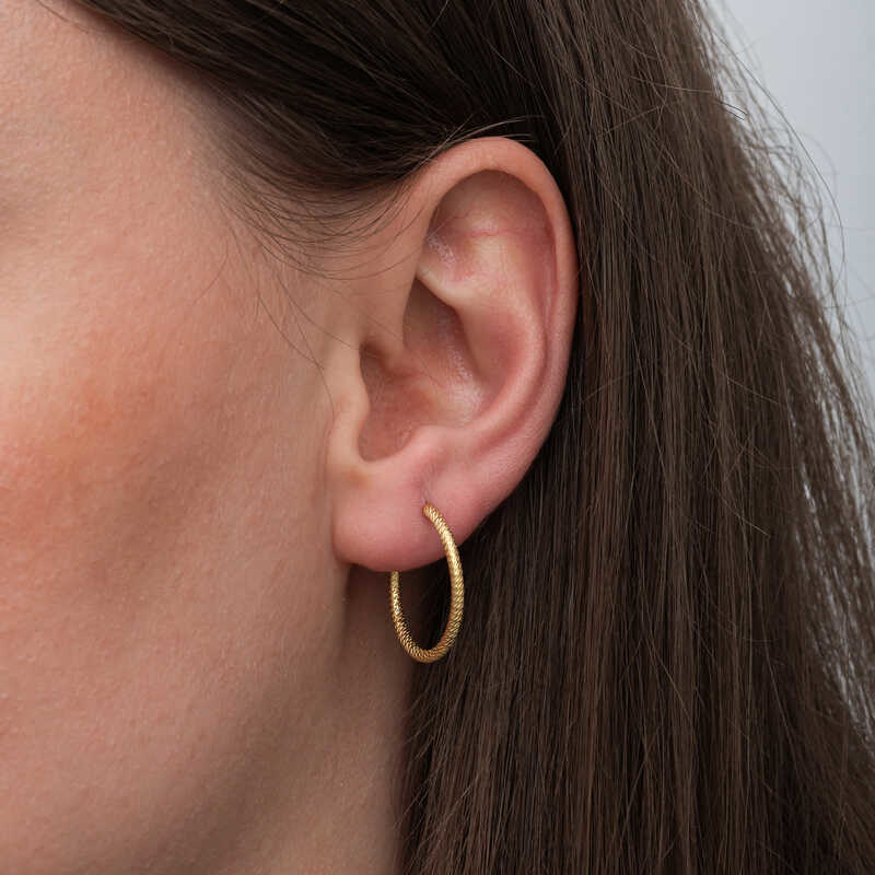 Gümüş Gold Kalemli Halka Kadın Küpe SL6679