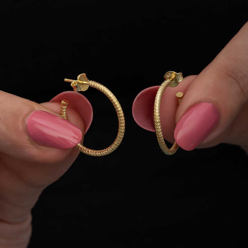 Gümüş Gold Kalemli Halka Kadın Küpe SL6679