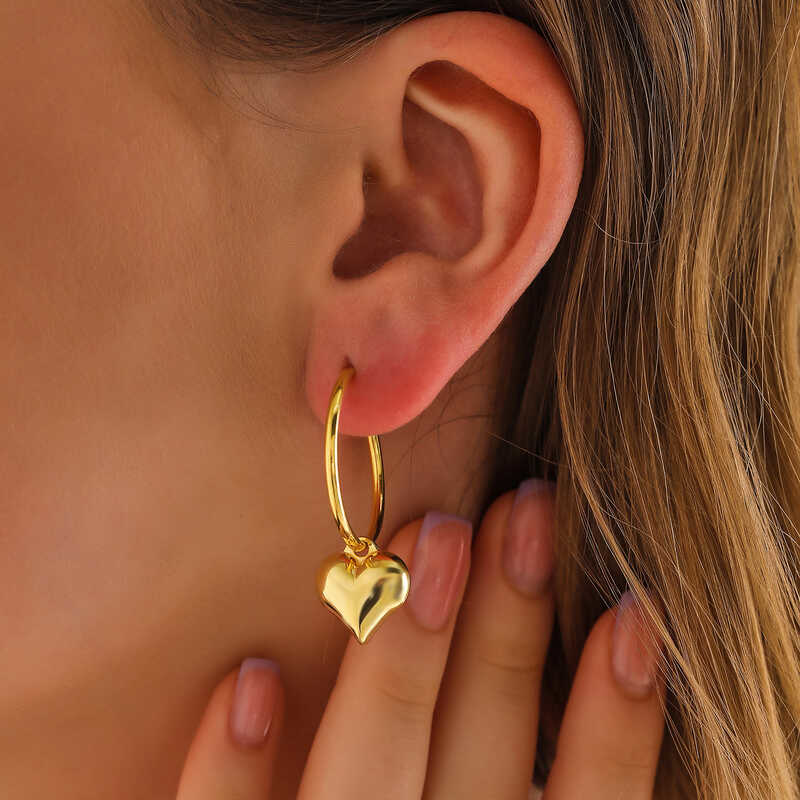 Gümüş Gold Kalp Sallantılı Kadın Küpe  SL6026