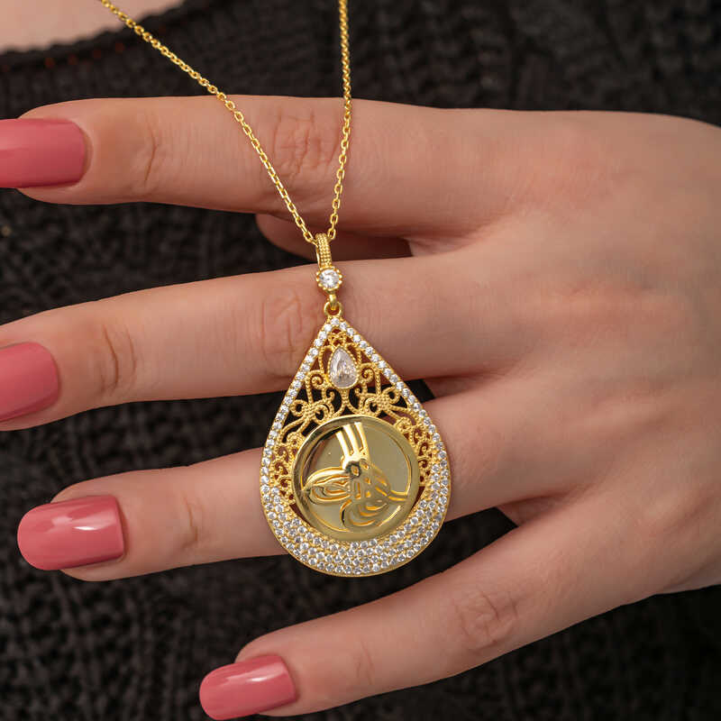 Gümüş Gold Kaplama Damla Tuğralı Kadın Kolye SL7288 Gümüş Gold Kaplama Damla Tuğralı Kadın Kolye SL7288