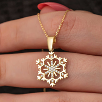 Gümüş Gold Kar Tanesi Kadın Kolye  SL7281