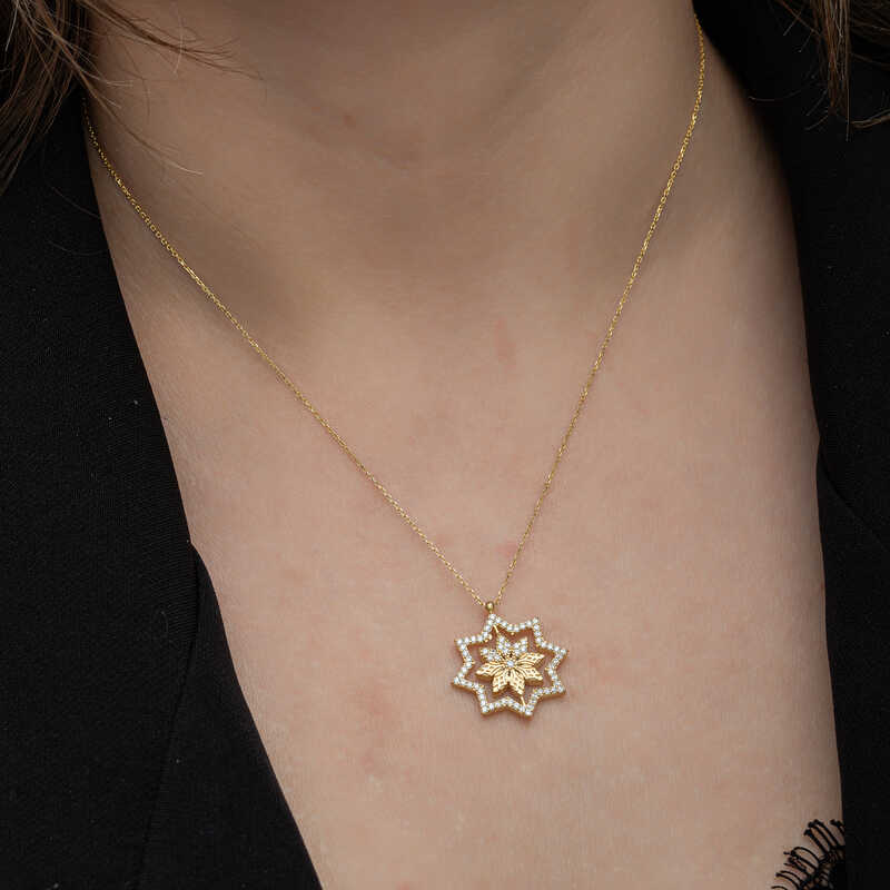 Stillove Gümüş Gold Kar Tanesi Kadın Kolye Sl6642 Stillove Gümüş Gold Kar Tanesi Kadın Kolye Sl6642