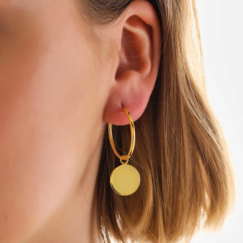 Gümüş Gold Sallantılı Halka Kadın Küpe SL6815 Gümüş Gold Sallantılı Halka Kadın Küpe SL6815