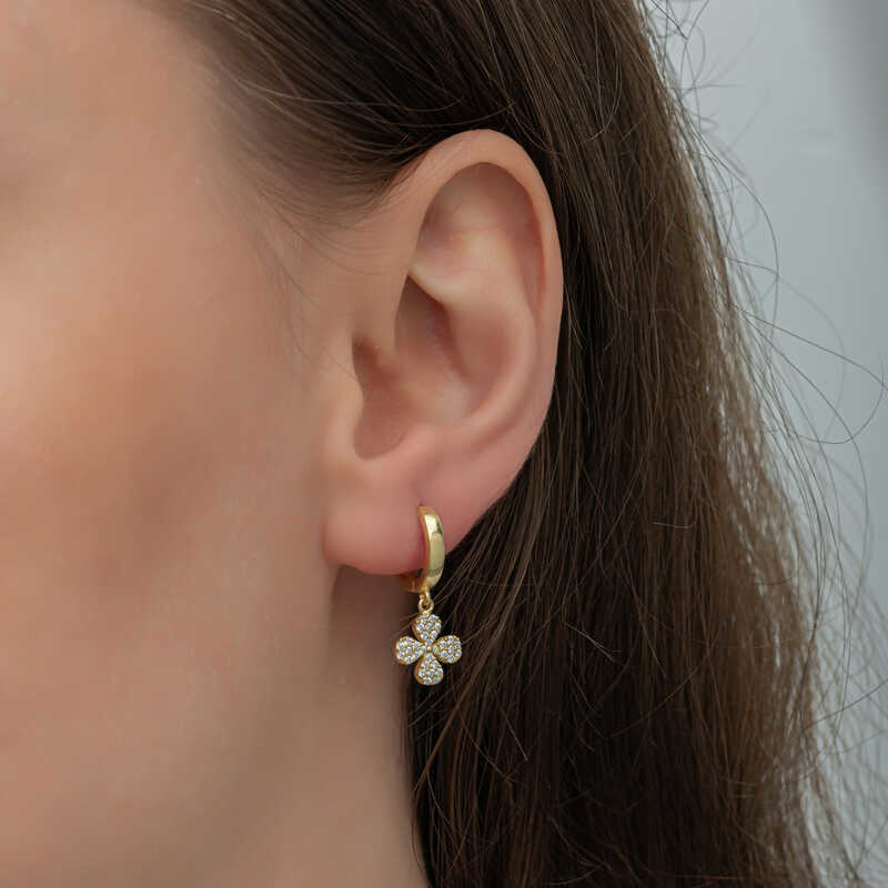 ​Gümüş Gold Sallantılı Yonca Kadın Küpe  SL6589