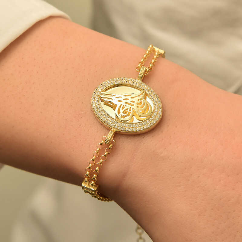 Gümüş Gold Tuğralı Bayan Bileklik SL1392