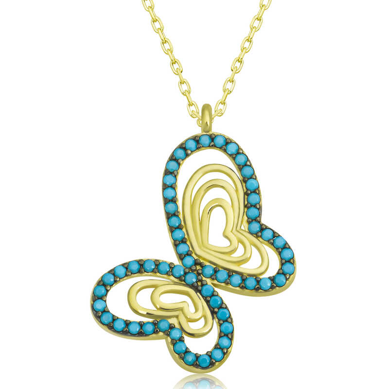 Stillove Gümüş Gold Turkuaz Taşlı Kelebek Kadın Sl5149