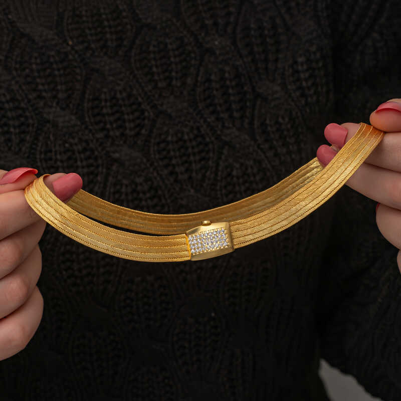 Stillove Gümüş Gold Zirkon Taşlı Trabzon Hasır Kadın Kolye Sl7299 Stillove Gümüş Gold Zirkon Taşlı Trabzon Hasır Kadın Kolye Sl7299