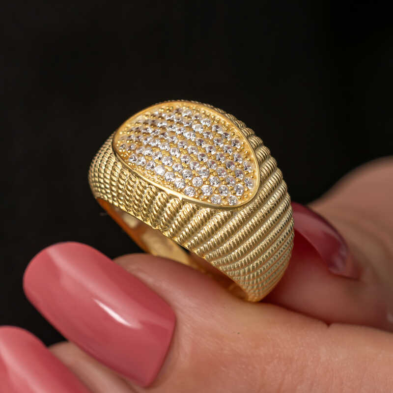 Gümüş Gold Zirkon Taşlı Kadın Yüzük SL7289 Gümüş Gold Zirkon Taşlı Kadın Yüzük SL7289