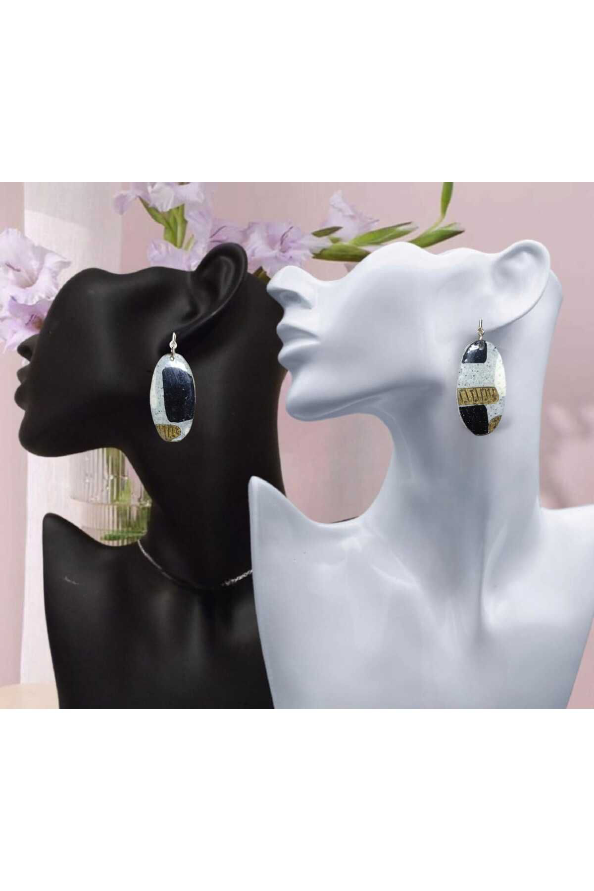 Gümüş Gri Polimer Kil & Epoksi Tasarım Küpe