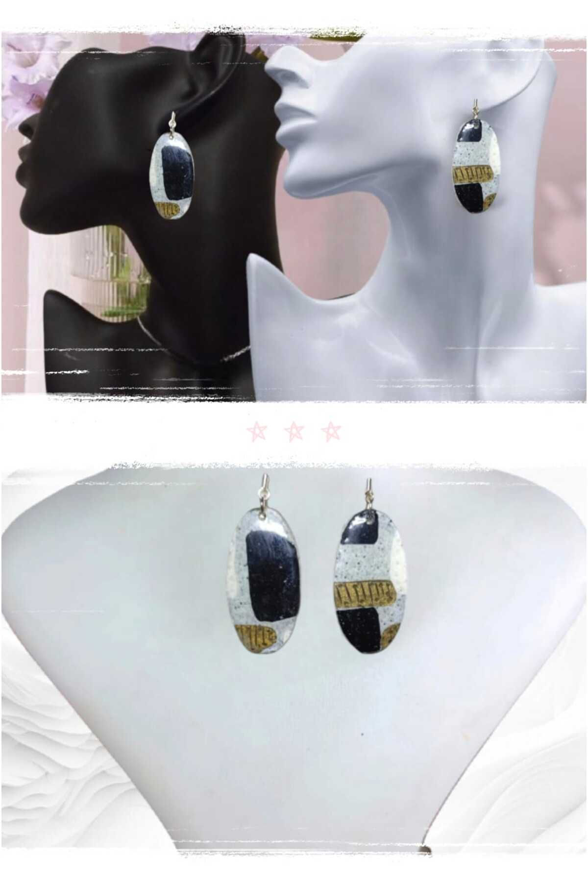 Gümüş Gri Polimer Kil & Epoksi Tasarım Küpe