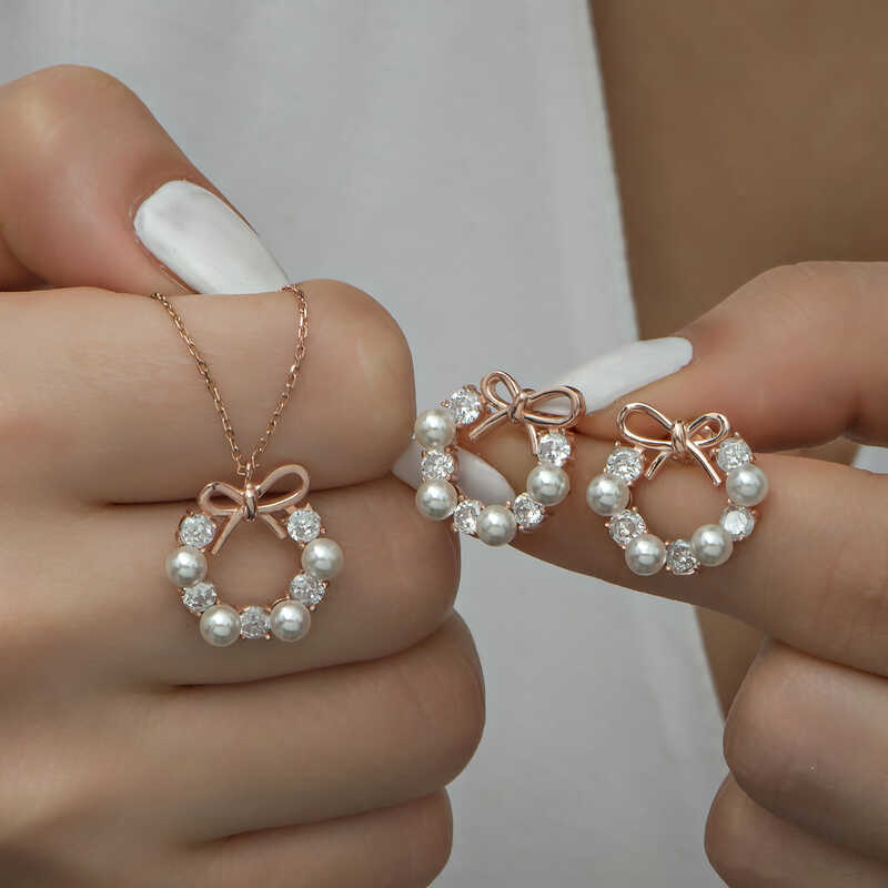 Gümüş İnci Kurdele Kadın Set SL4649