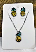Tükkan Accessories Gümüş Kaplama Ananas Figür Kolye Küpe Set-Kolyeküpe1