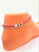 GÜMÜŞ KAPLAMA BEYAZ BONCUK ZİNCİRLİ İKİLİ HALHAL-HALHAL18