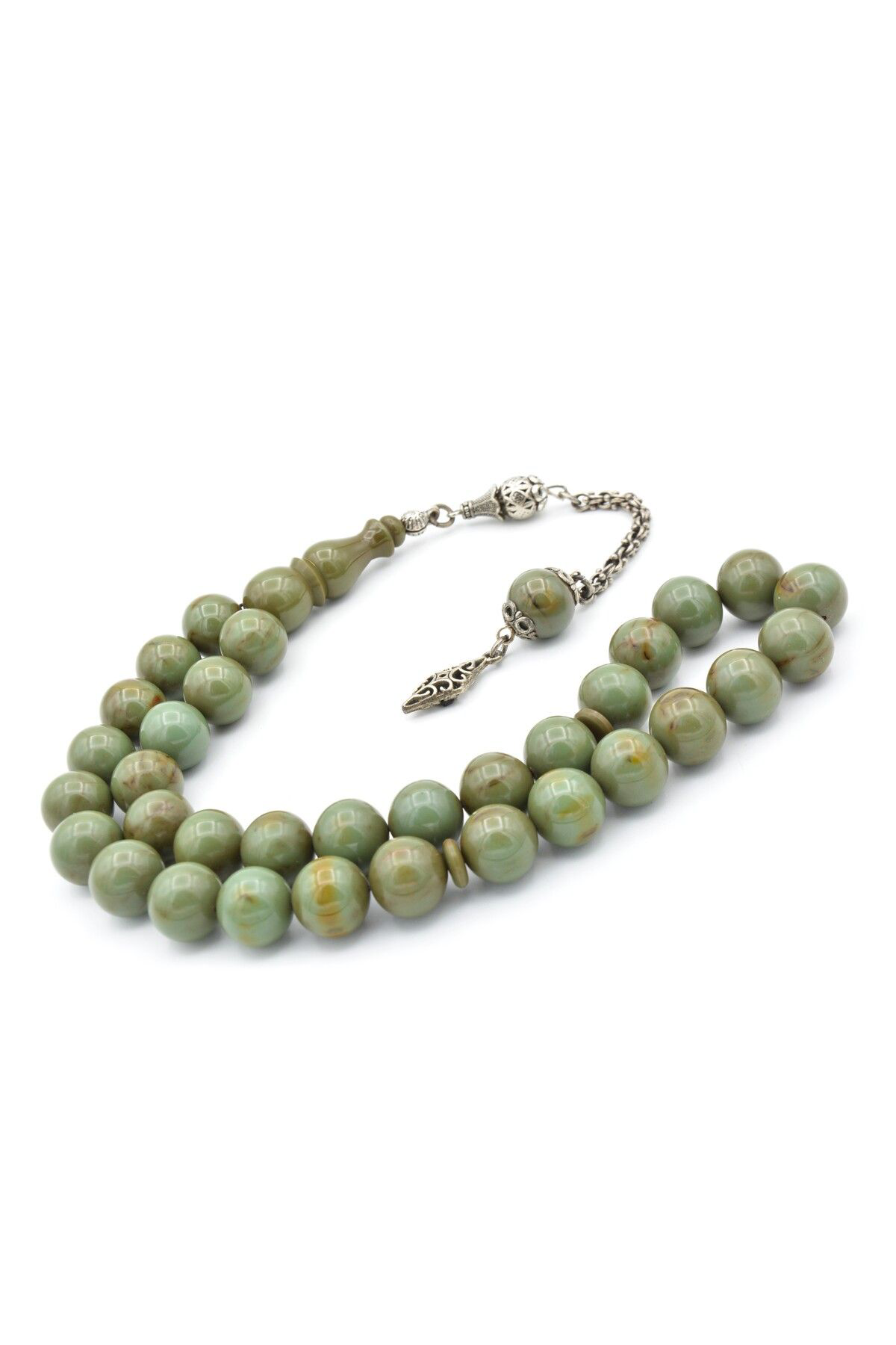 Murty99 Gümüş Kaplama Kamçılı Faris Döküm Küre Kesim Turkuaz Sıkma Kehribar Tesbih