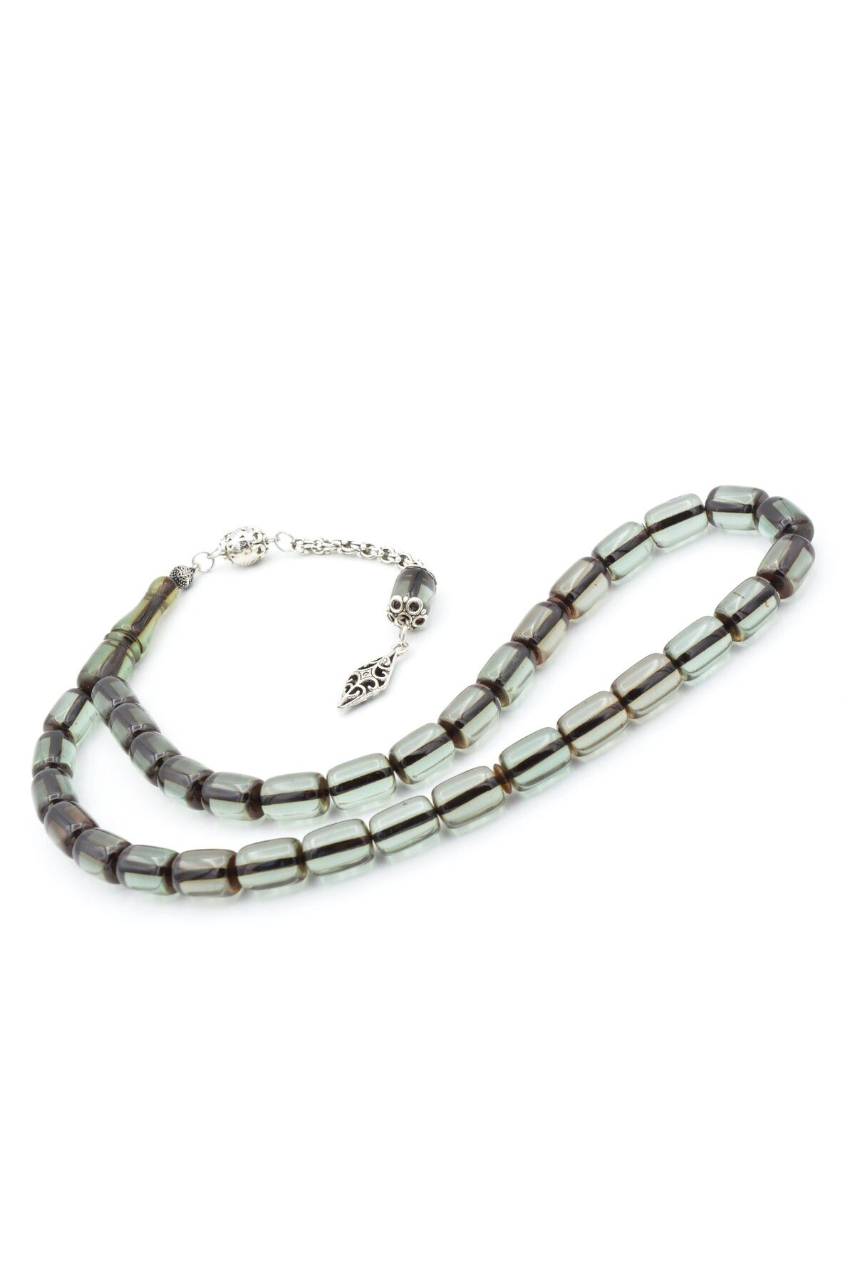 Gümüş Kaplama Kamçılı Faris Döküm Kapsül Kesim Mavi Sıkma Kehribar Tesbih