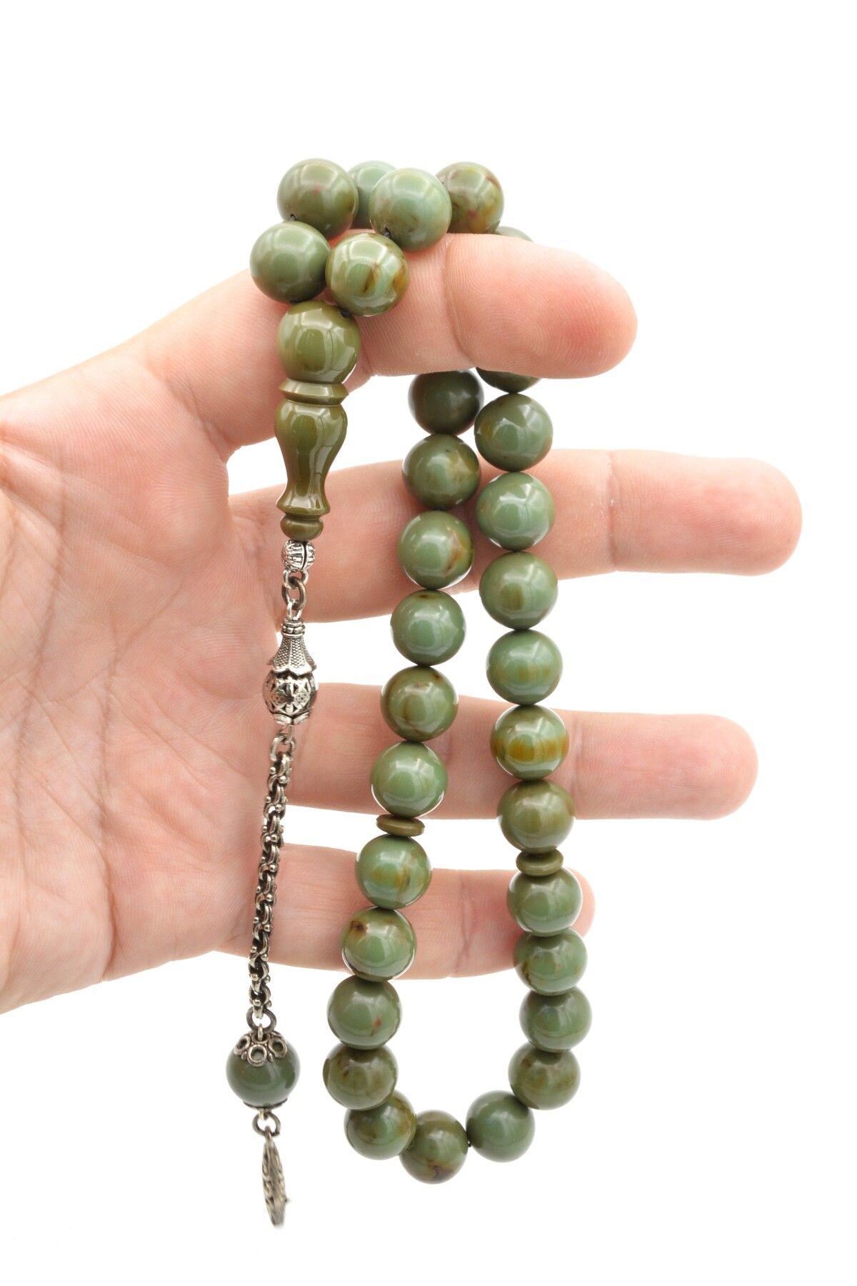 Murty99 Gümüş Kaplama Kamçılı Faris Döküm Küre Kesim Turkuaz Sıkma Kehribar Tesbih