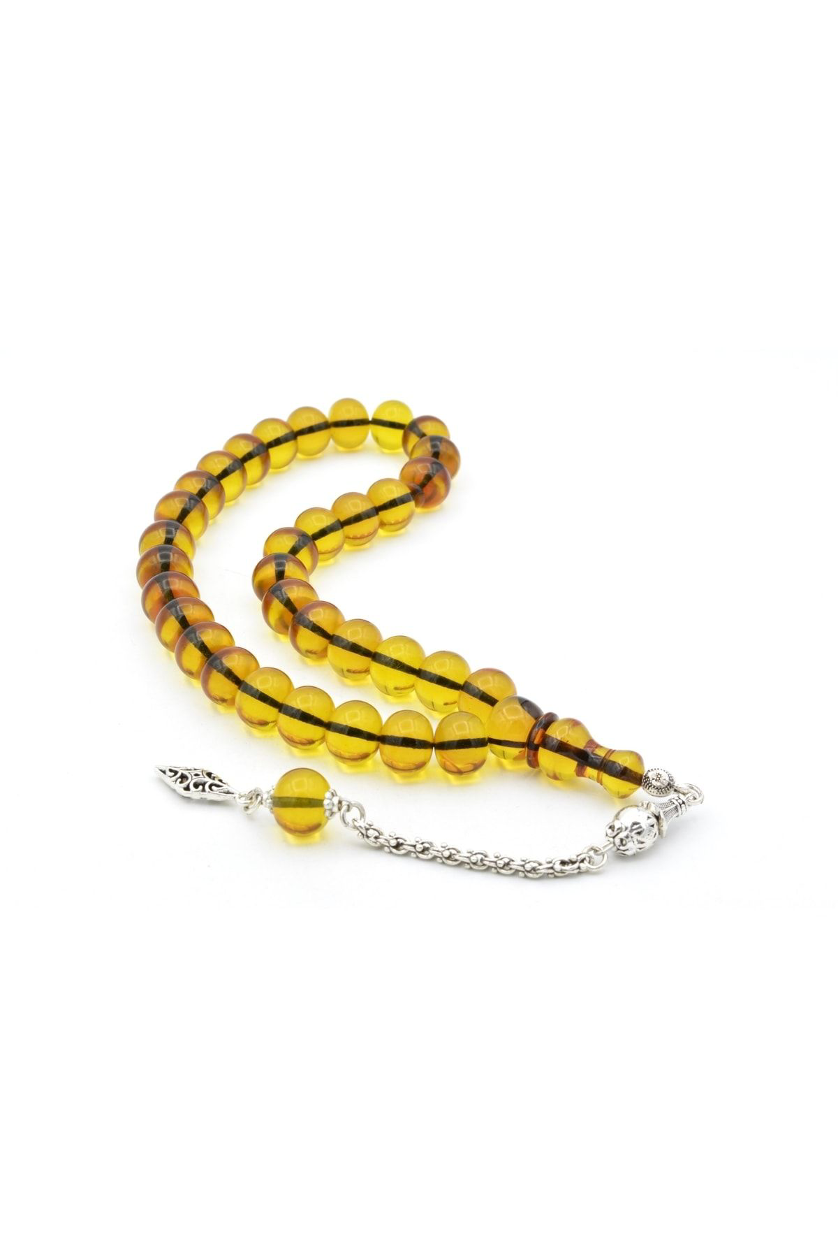 Murty99 Gümüş Kaplama Kamçılı Faris Döküm Tekerlek Kesim Sarı Sıkma Kehribar Tesbih