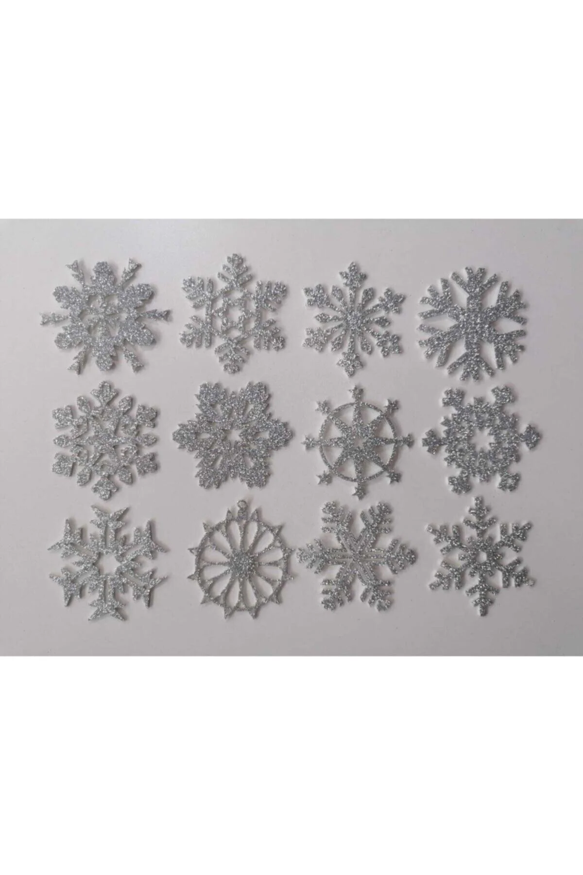 Gümüş Kar Tanesi Simli Eva Ağaç Ve Hediye Süsü 8x8cm 12li